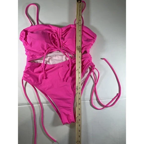 California Waves Cutout One-Piece Swimsuit, Neon Pink, Large, New - Picture 7 of 7